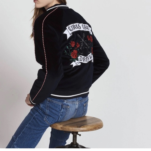 Sandro Paris Women Reversible Bomber Jacket Black/dark navy Velvet sz 0 - Picture 1 of 15